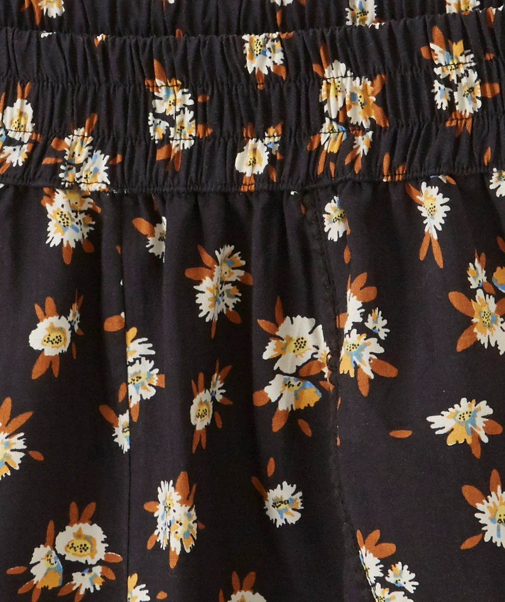 SHORT FLUIDE FILLE NOIR EN VISCOSE RESPONSABLE IMPRIMÉ FLEURI