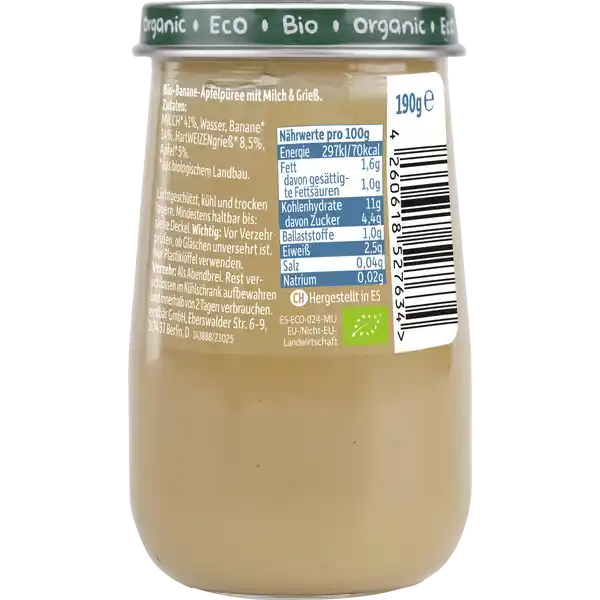 Bio Baby Abendbrei Banane, Apfel mit Grieß
