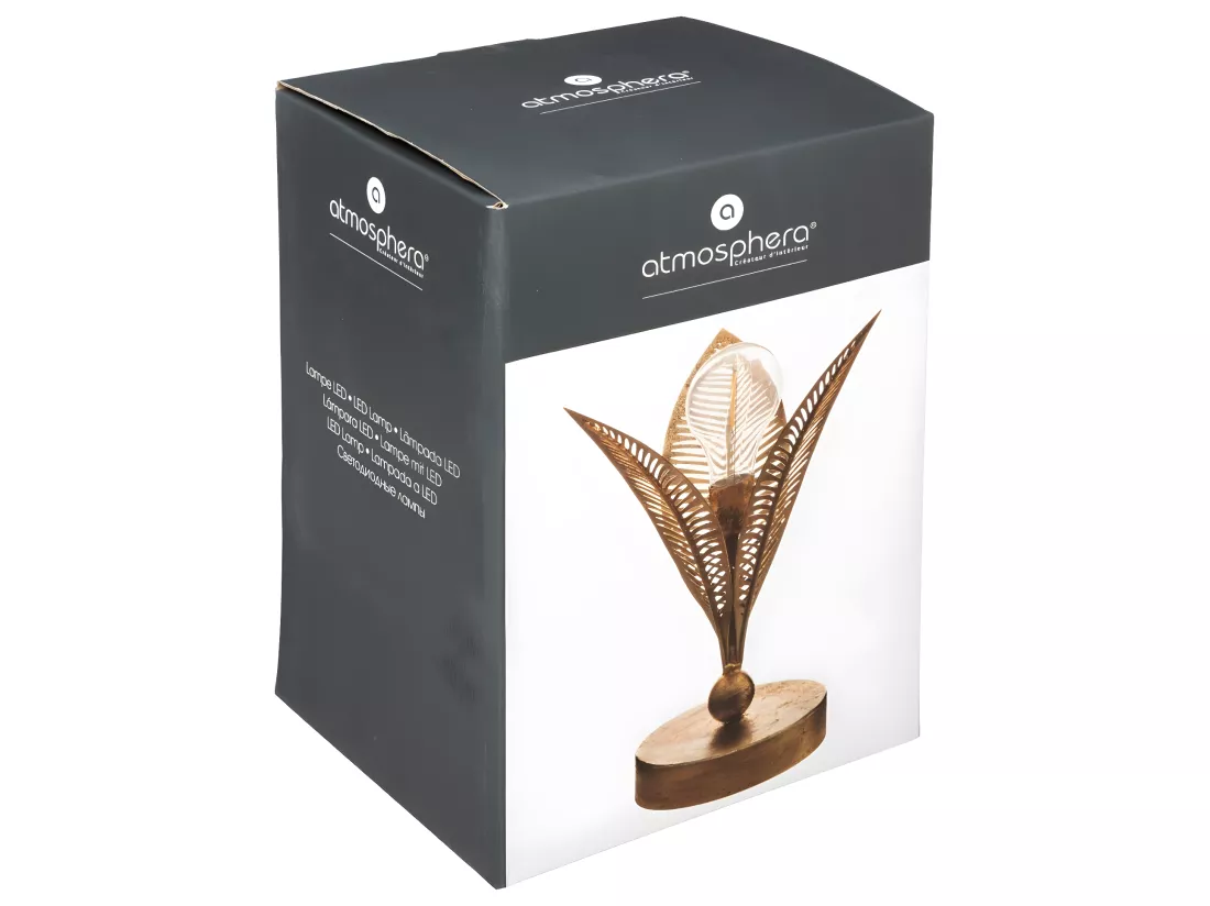 Lampe LED Feuille en Métal H24,5 Doré - ATMOSPHERA