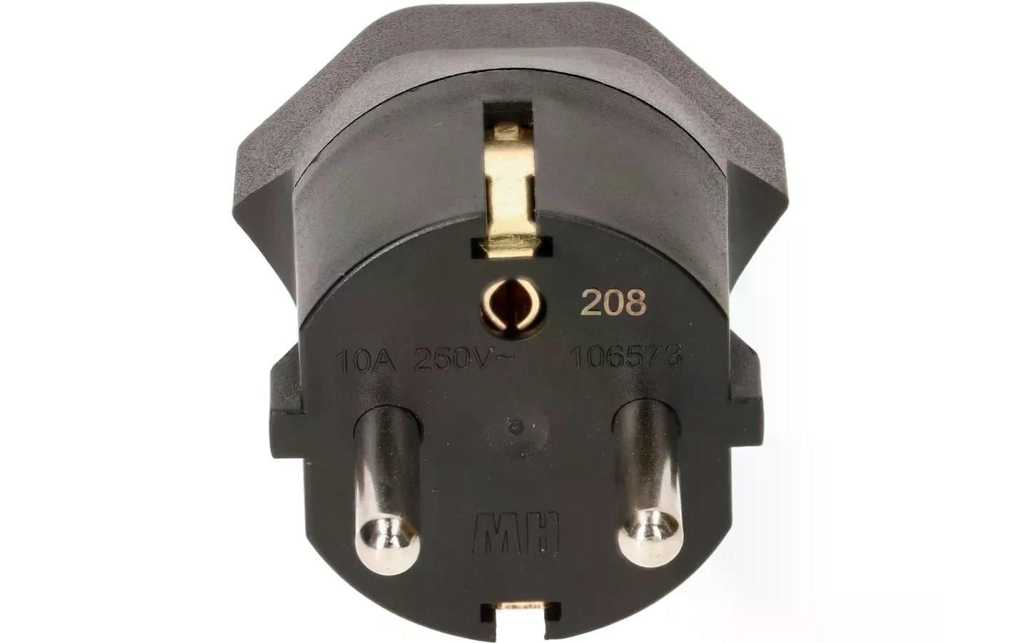 Fixadapter Schuko auf T13, SchwarzÜbergangsstecker zur Nutzung von 3-poligen Geräten mit Schweizer-Stecker in Ländern mit Schuko-Steckern
