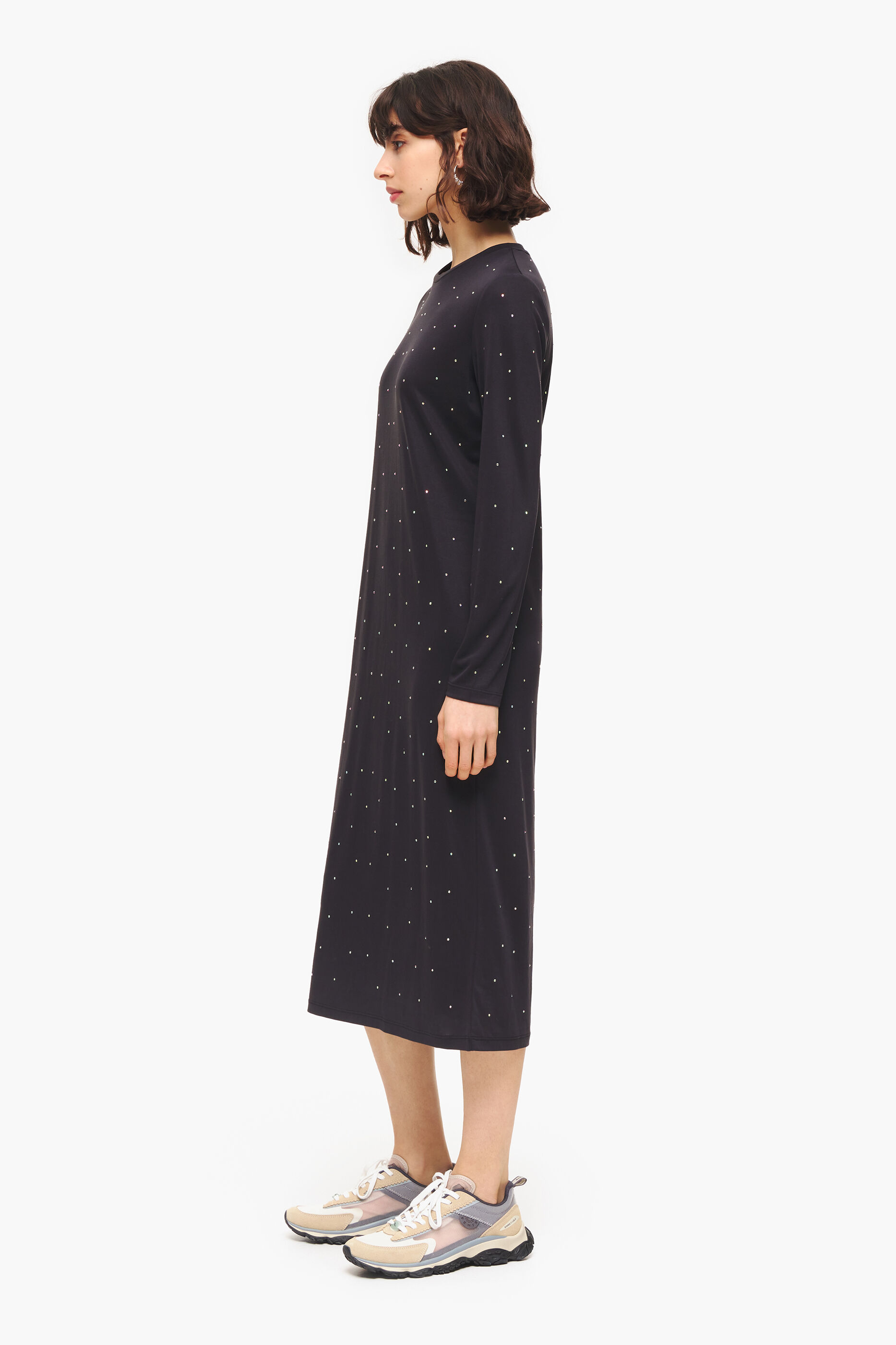 Vestido fluido com brilhos antracite