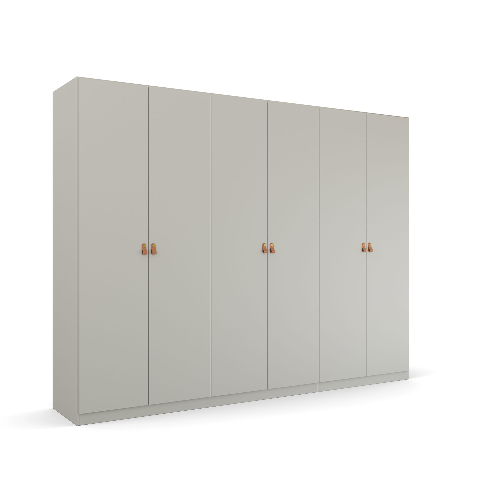 Drehtürenschrank - seidengrau - Ledergriffe - 271 cm
