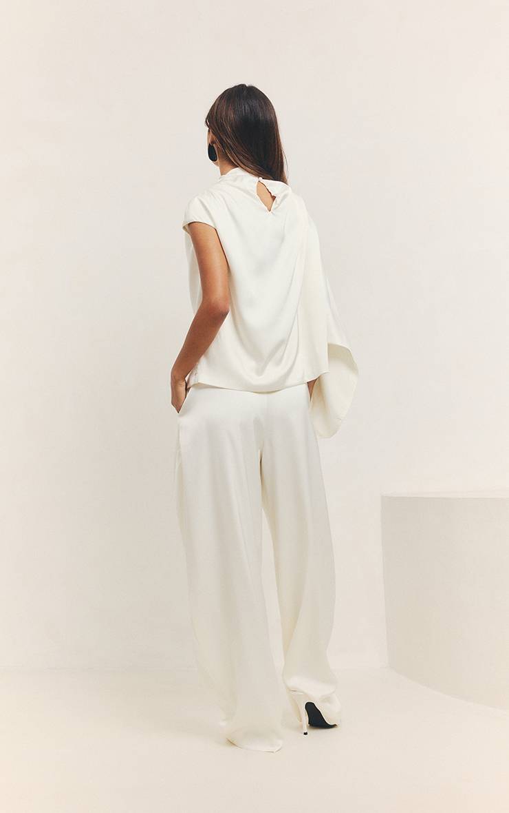 Crème Ensemble Coordonné Pantalon À Détails En Satin