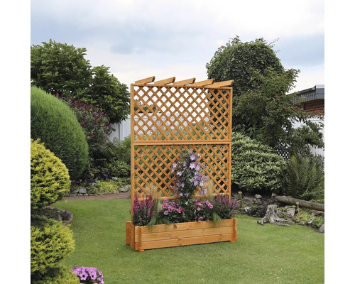 Bloembak met trellis, promadino hout, 140 x 65 x 200 cm, bruin