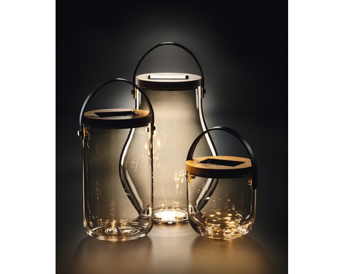Decoratieve glazen lantaarn met licht, solarlantaarn voor binnen en buiten, Krinner Lumix L, 4 LED's, warm wit licht, inclusief dimmer.