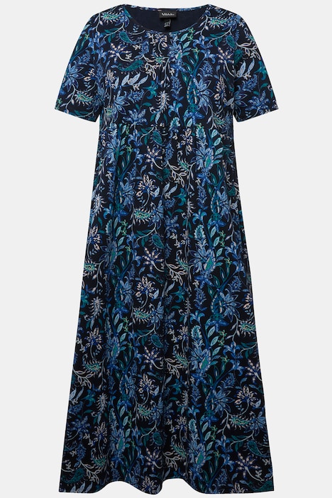 Midikleid, A-Linie, Zierfalten, Rundhals, Halbarm