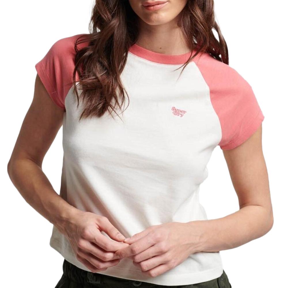 Superdry T-shirt Rose/Écru Femme Superdry Raglan