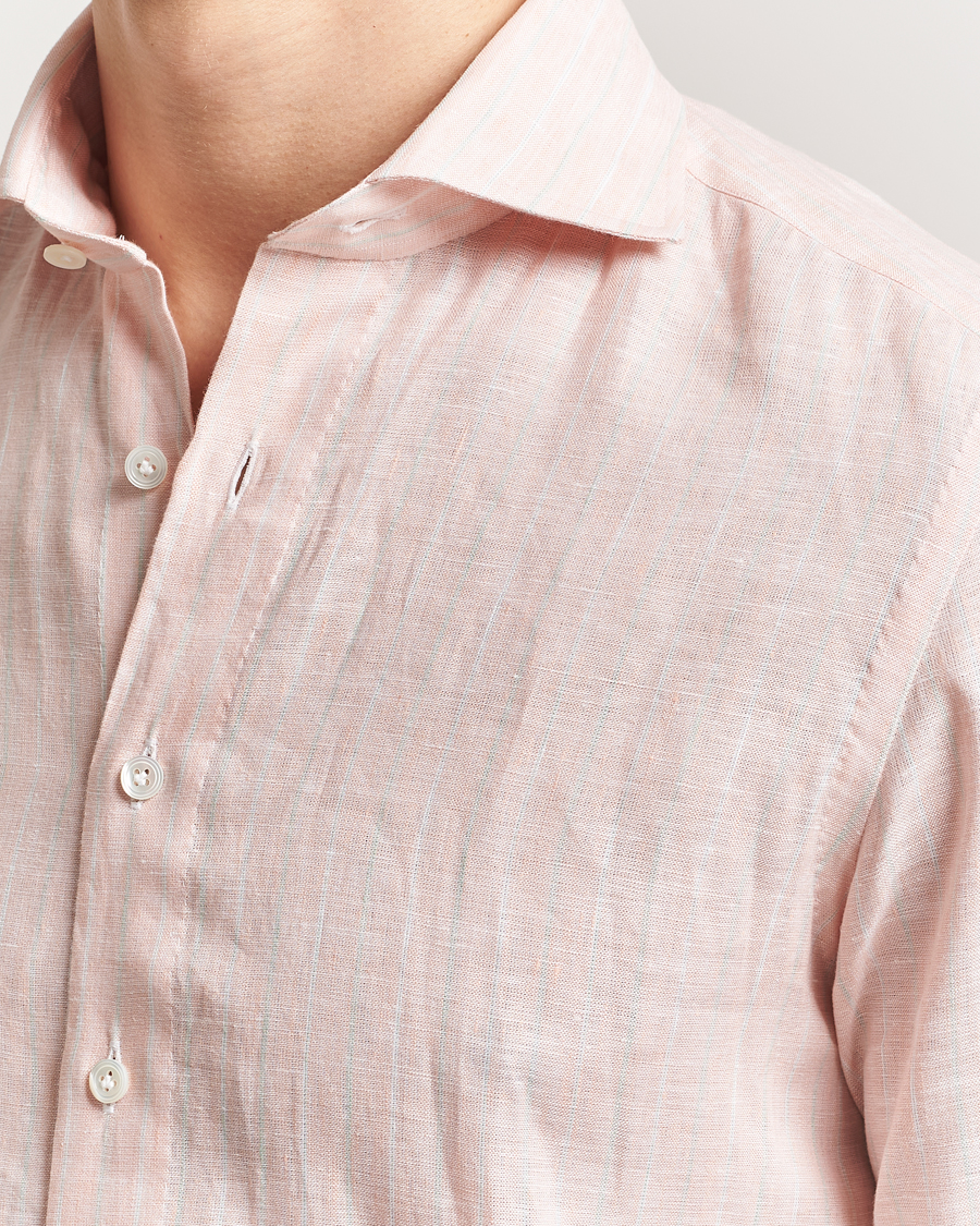 100Hands Cut Away Double Cuff Striped Linen Shirt Pink