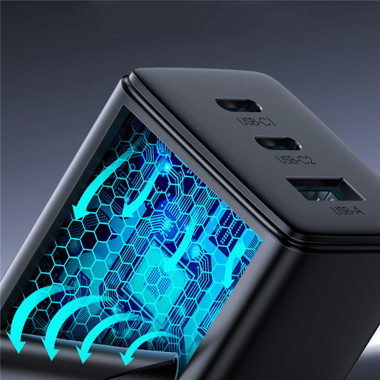 (65W) 1x USB A / 2x USB C GaN Ladegerät Netzteil mit USB C Ladekabel - Schwarz
