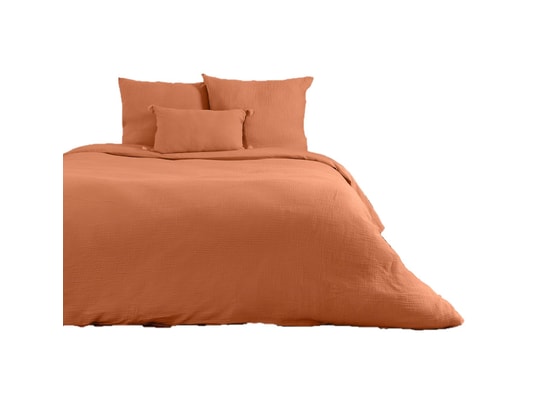 COTE DECO - Ensemble couette + 2 oreillers Parure de lit - double gaze de coton - 220 x 240 cm - carame...