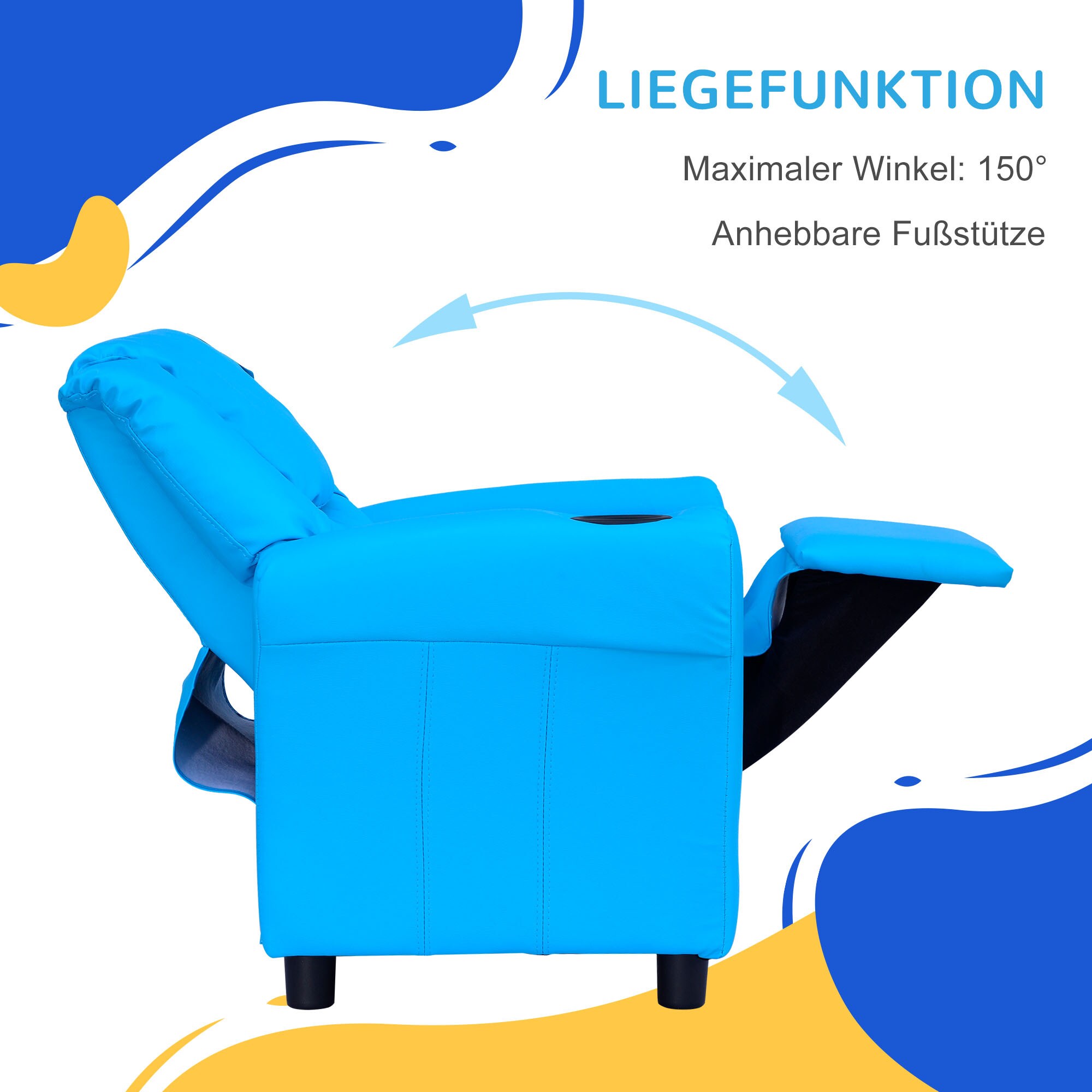HOMCOM Kindersessel mit Liegefunktion blau 62 x 52 x 69 cm (BxTxH)