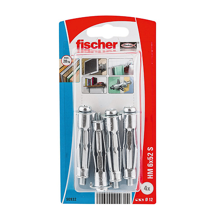 4 chevilles matériaux creux pour charges moyennes Fischer M6x59mm
