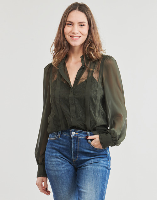 Only - ONLHANNAH LS MIX LACE TOP  WVN - Kaki