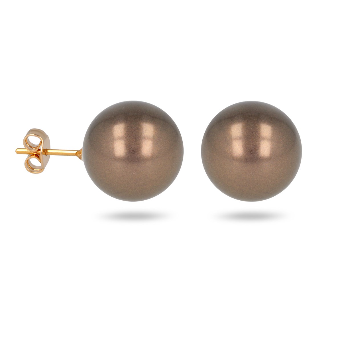 Boucles d'oreille plaqué or boule marron 14MM
