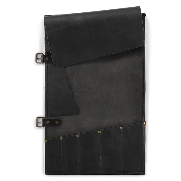 Trousse à couteaux artisanale en cuir 5 emplacements noir Witloft