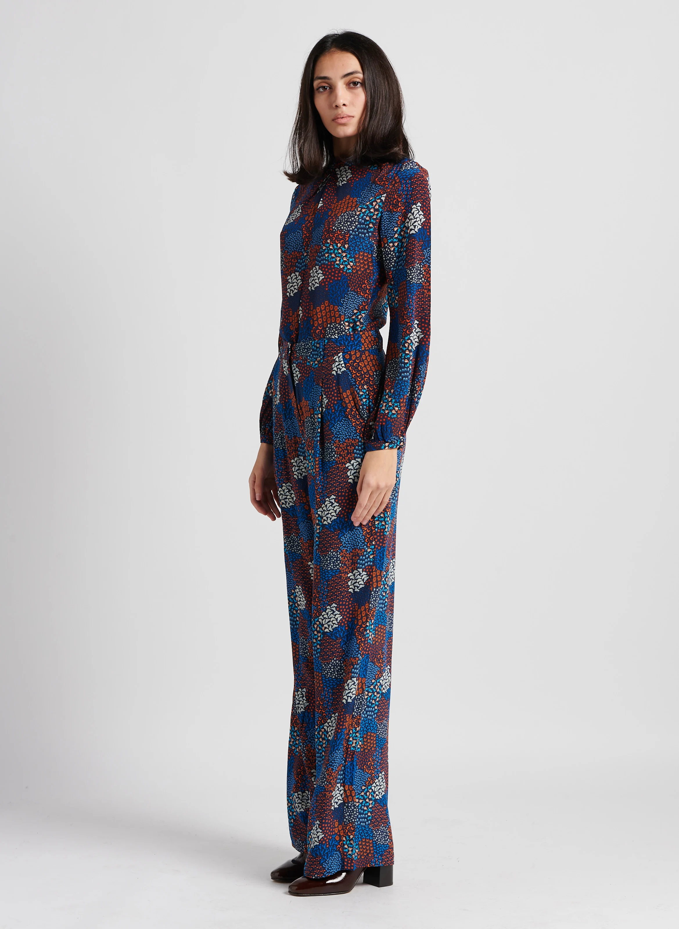 OLYMPE - Blouse col rond en soie | Bleu