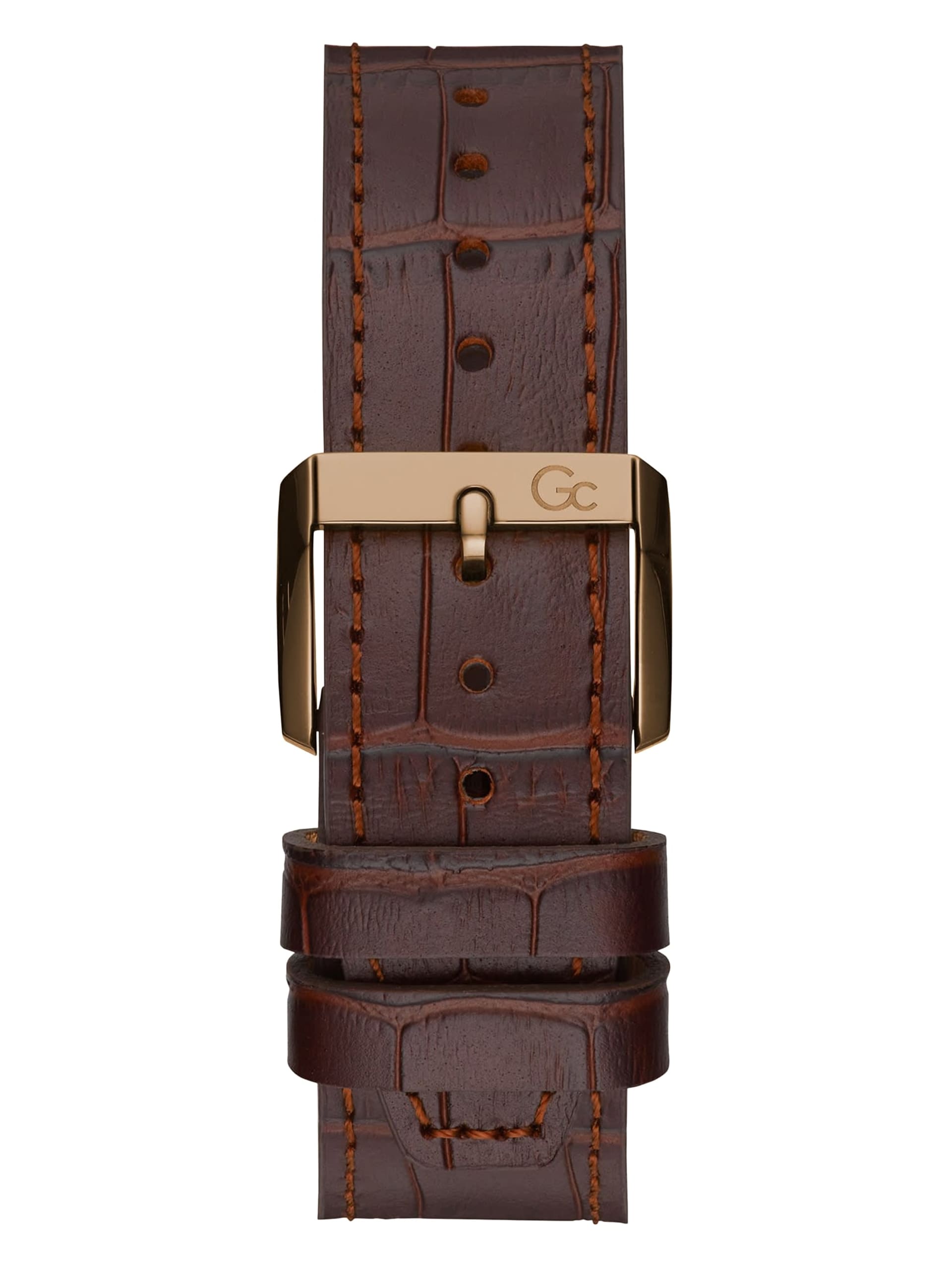 Relógio cronógrafo Gc dourado com pulseira de couro marrom