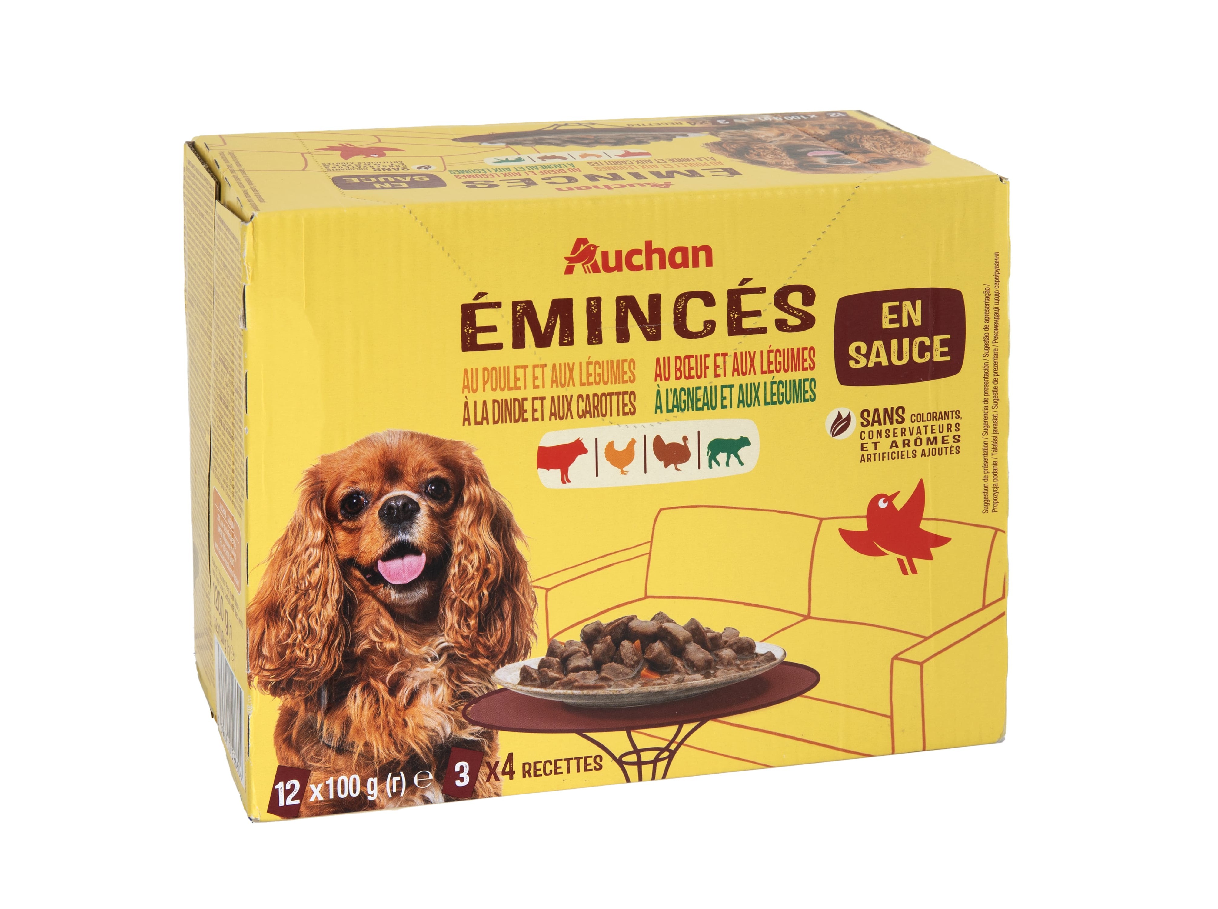 COMIDA HÚMIDA PARA CÃO AUCHAN SAQUETAS PEDAÇOS EM MOLHO CARNES 12X100G