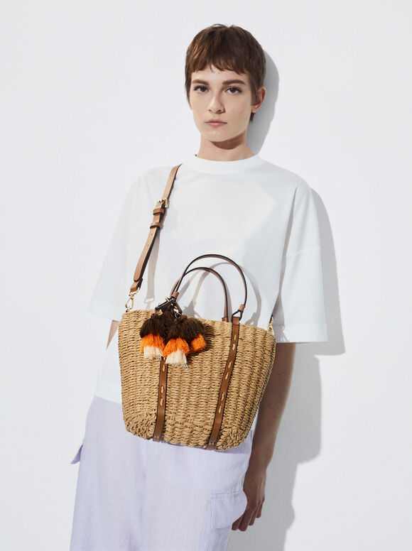 Bolsa de palha com pingente - Bege