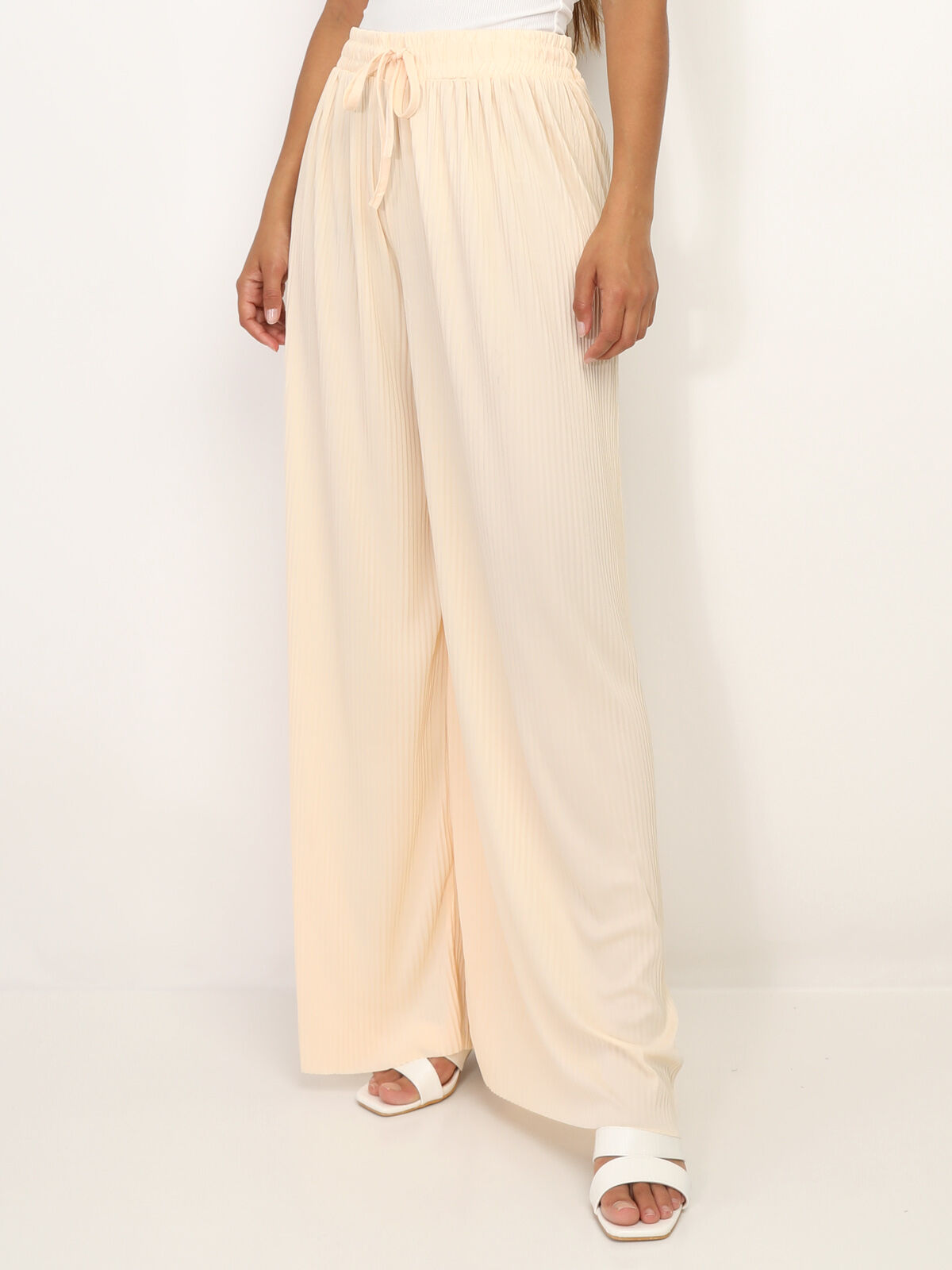 Pantalon large plissé- Beige