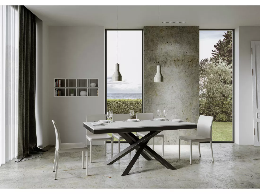 Table extensible 90x160/264 cm Volantis Evolution Frêne Blanc cadre Anthracite