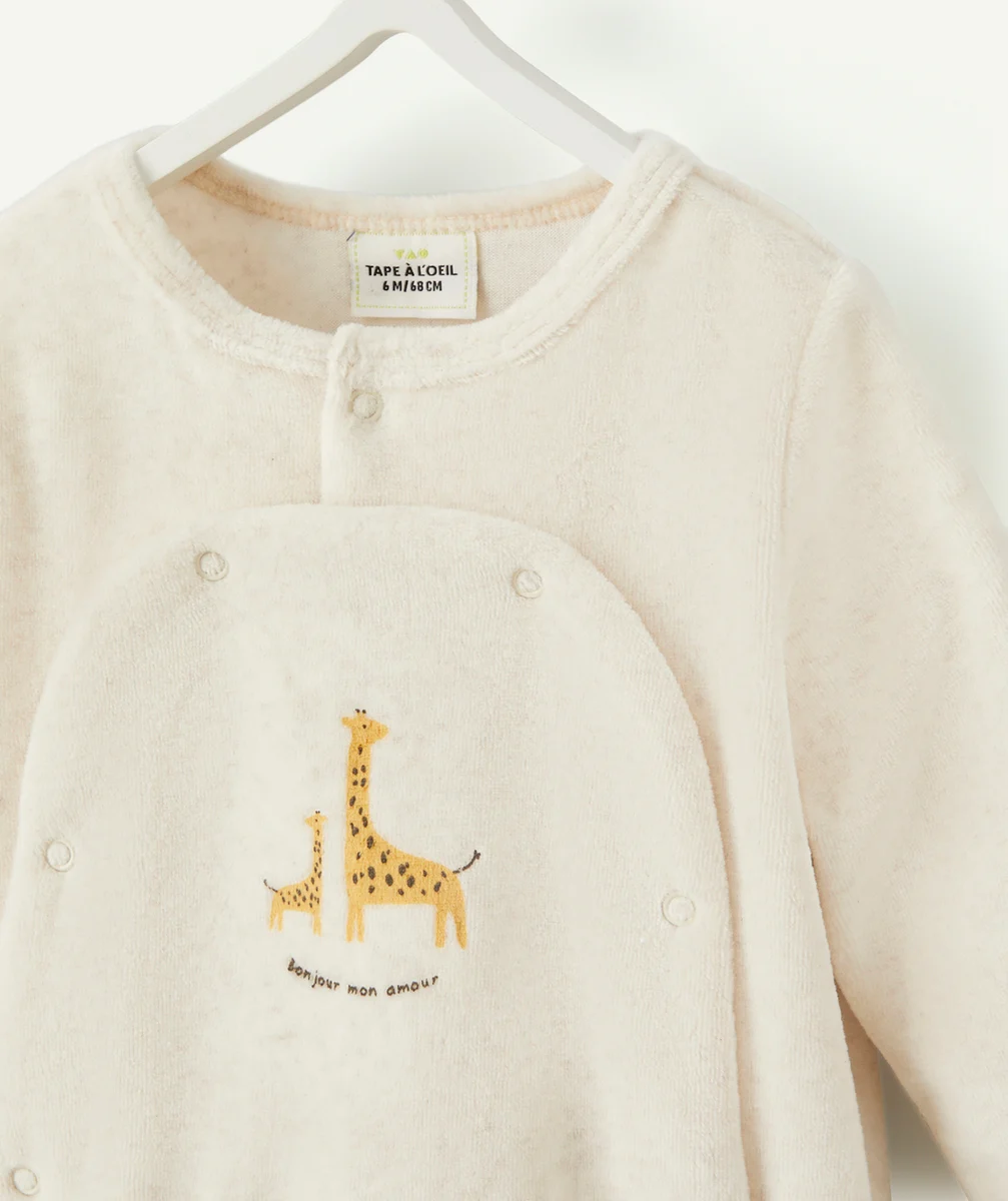 DORS BIEN VELOURS EN FIBRES RECYCLÉES BEIGE MOTIFS GIRAFES