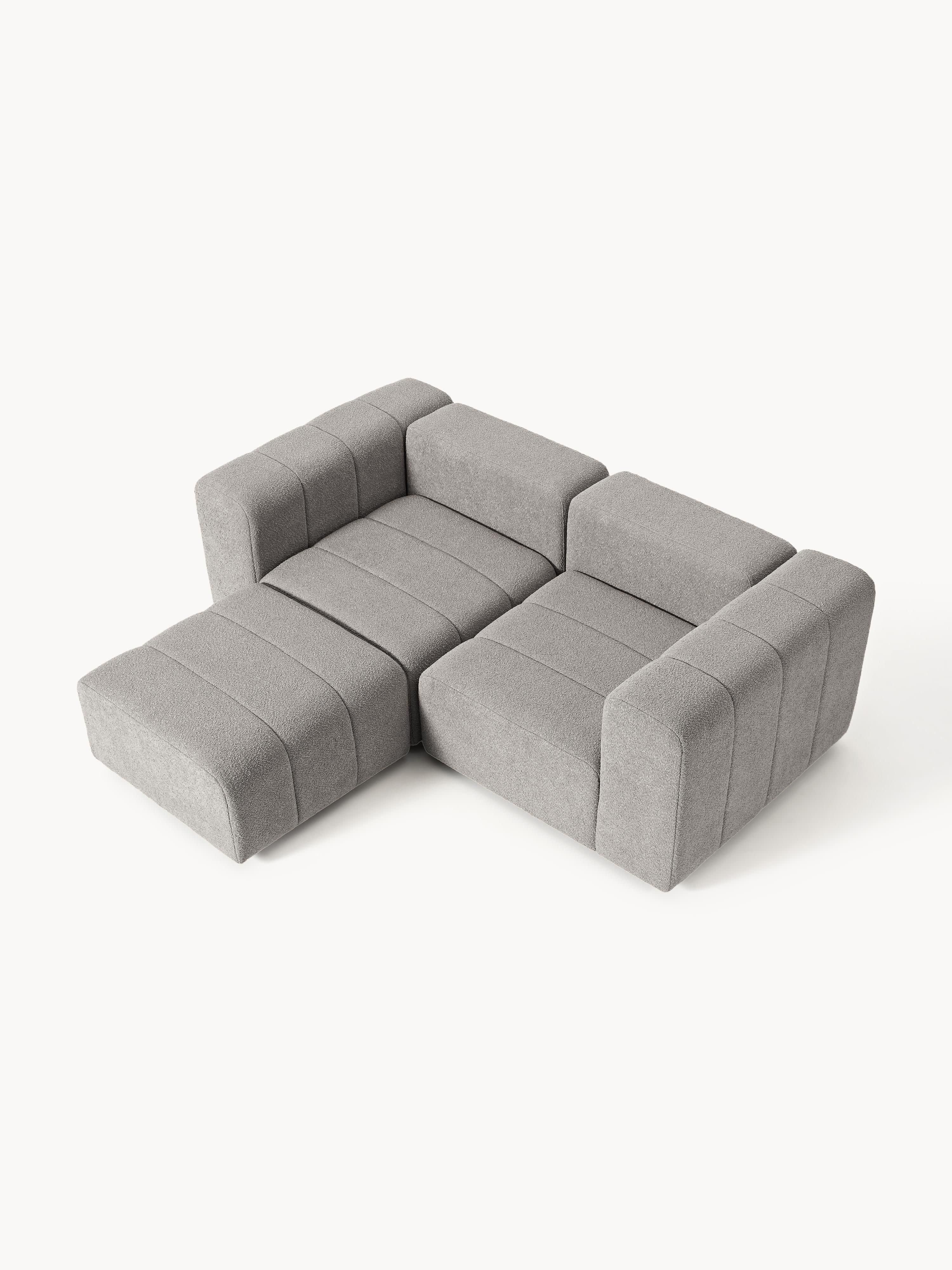 Modulaire bouclé bank Lena (3-zits) met poef (links/rechts)