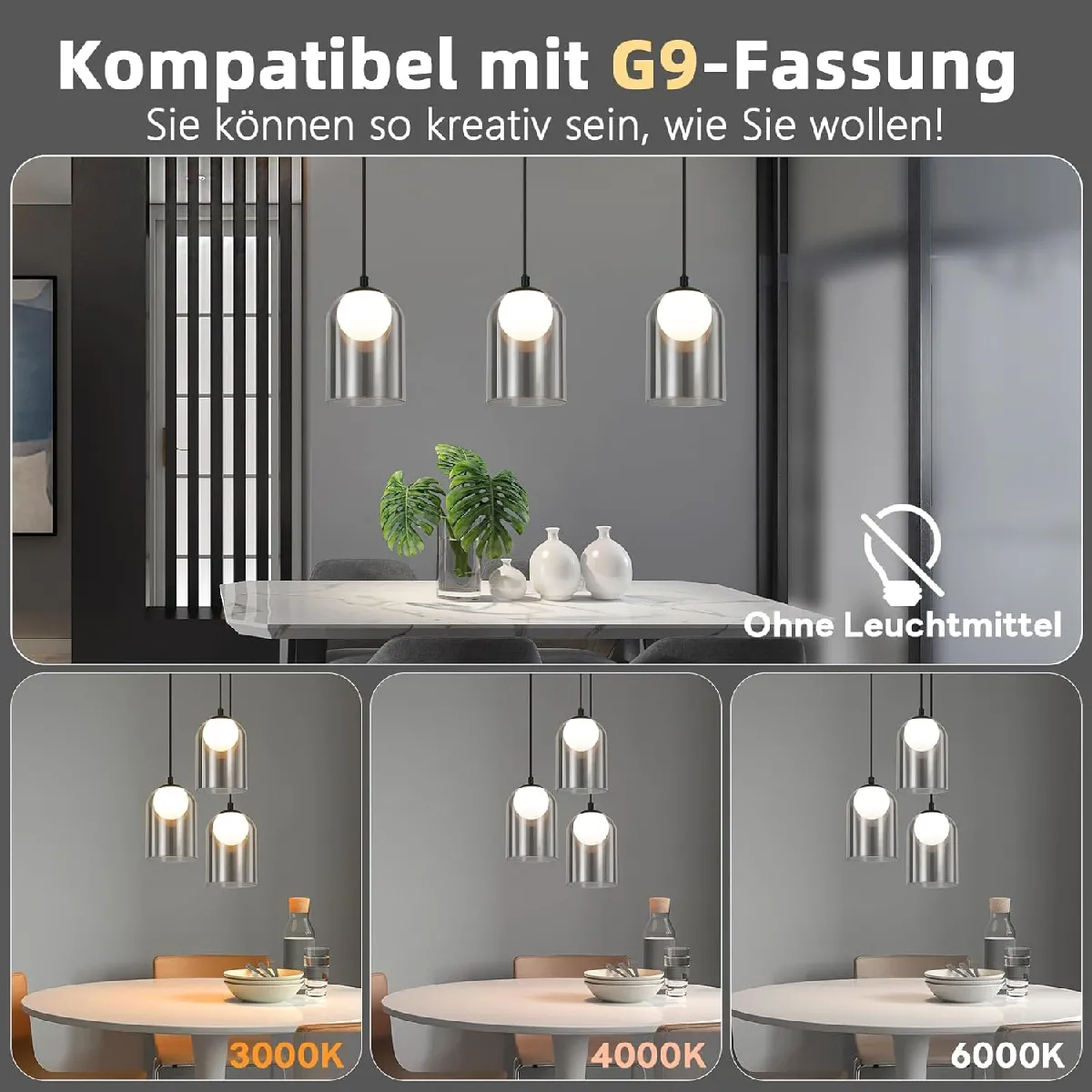 ZMH Suspension Design Noir 1 Flamme G9 en Verre Vintage pour Salle à Manger et Chambre à Coucher