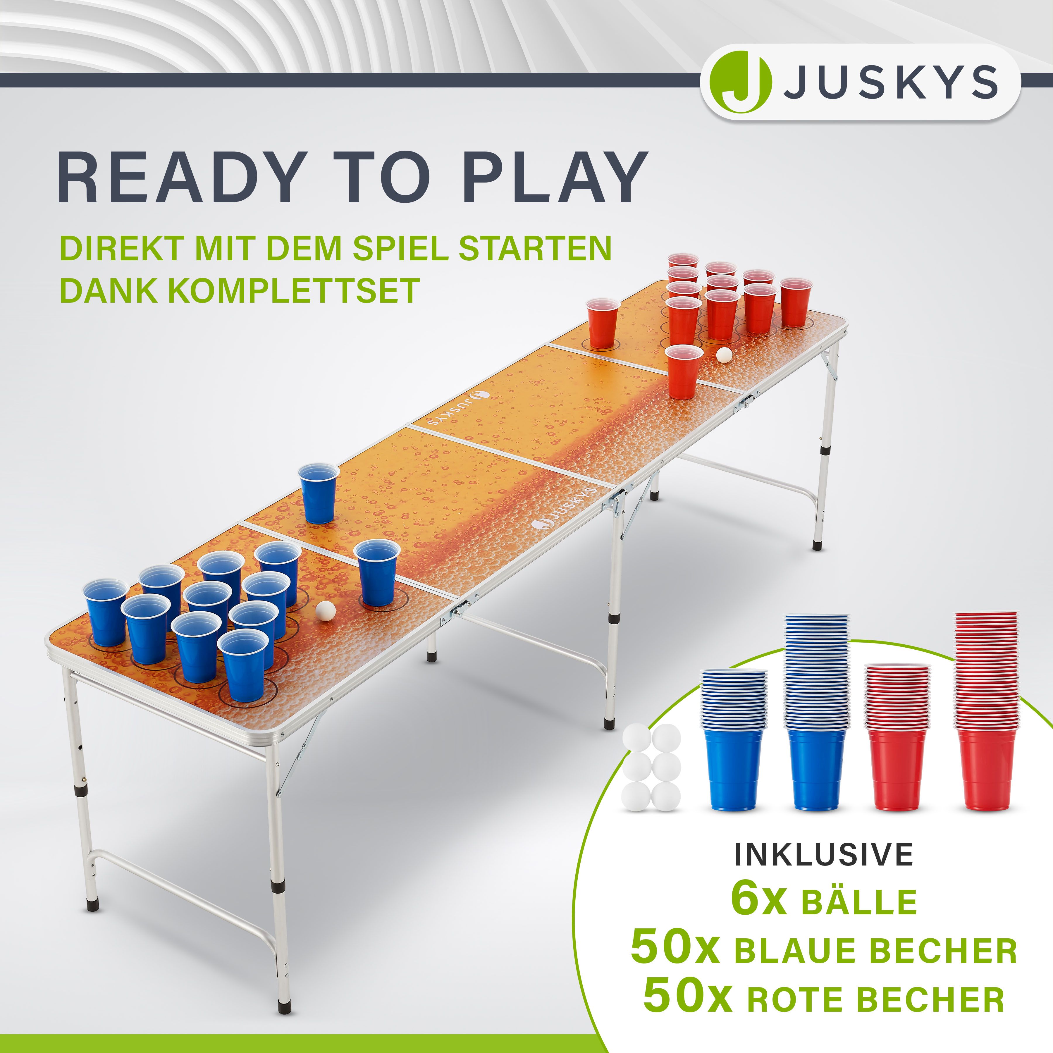 Juskys Beer Pong Tisch Piwo - Bier Trinkspiel Set Becher Bälle - Gelb, Orange