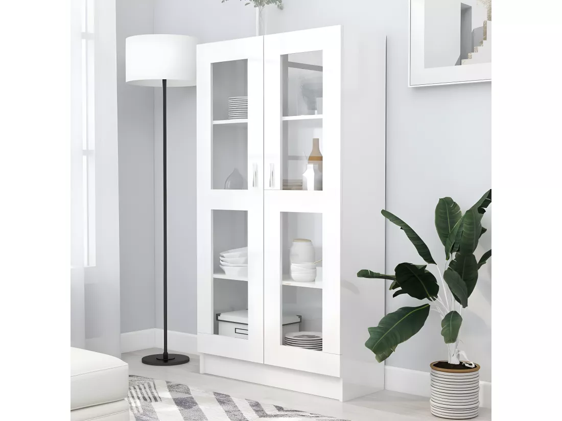 Armoire à vitrine Blanc brillant 82,5x30,5x150 cm Aggloméré