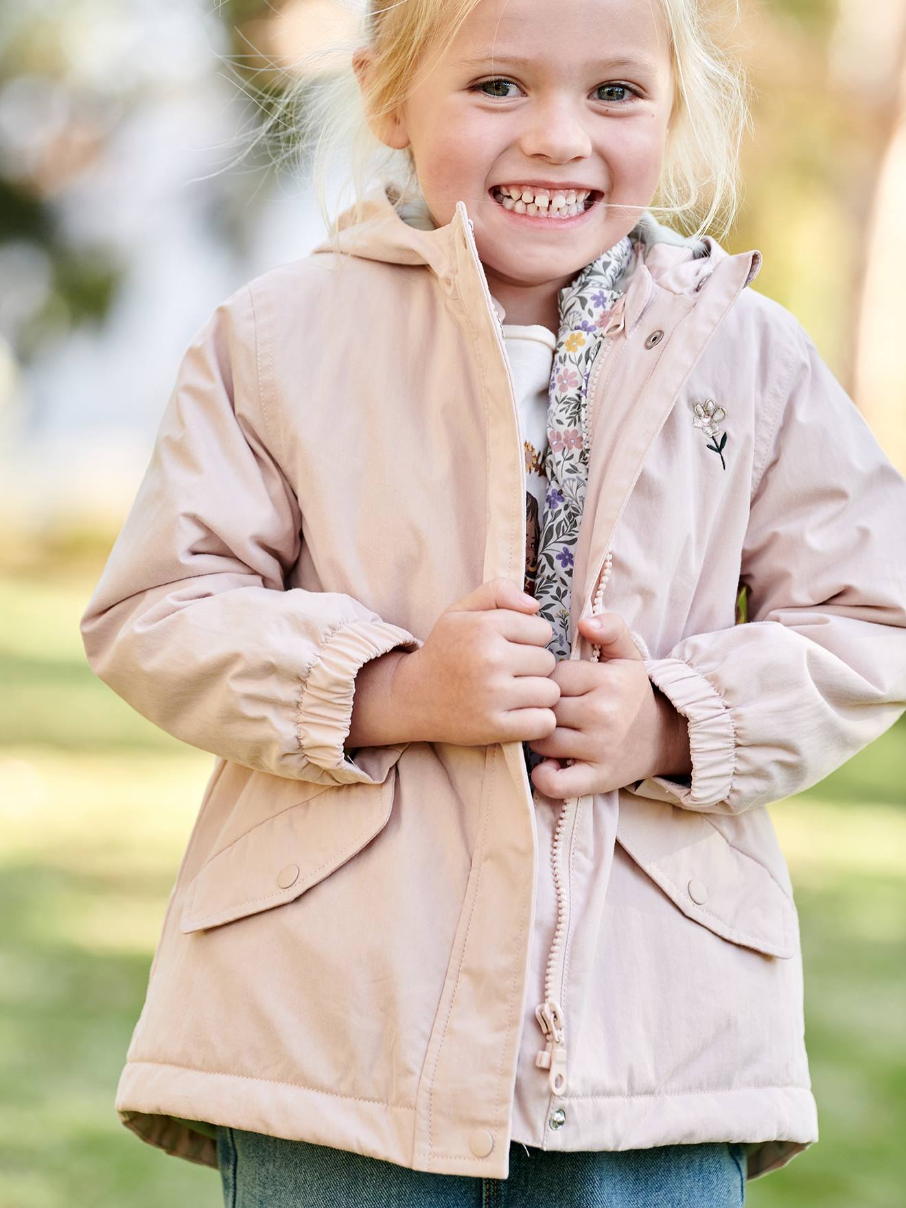 Parka 3 em 1 para meninas, ideal para meia-estação, rosa-maquiagem.