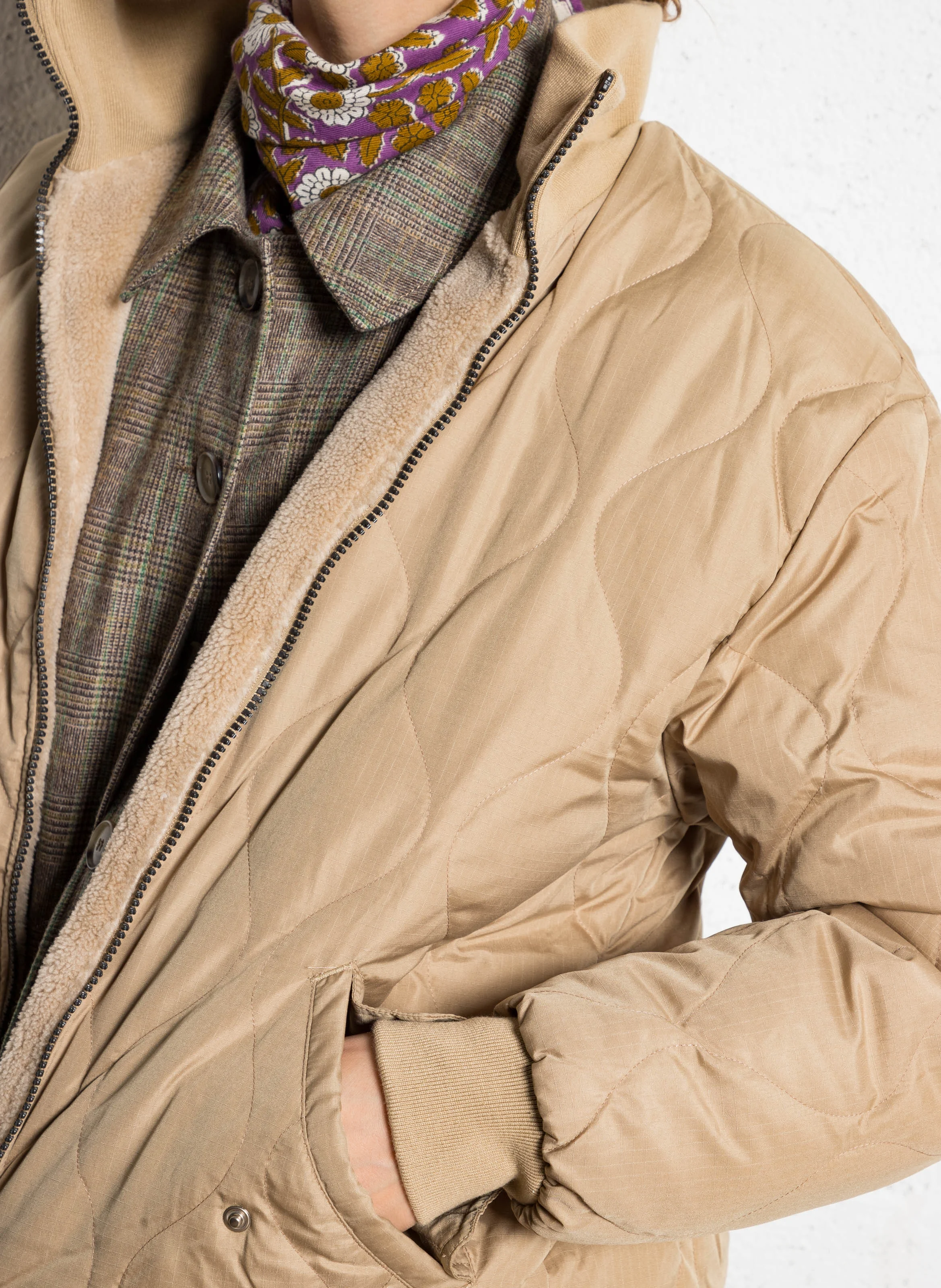 Veste droite réversible col montant | Beige