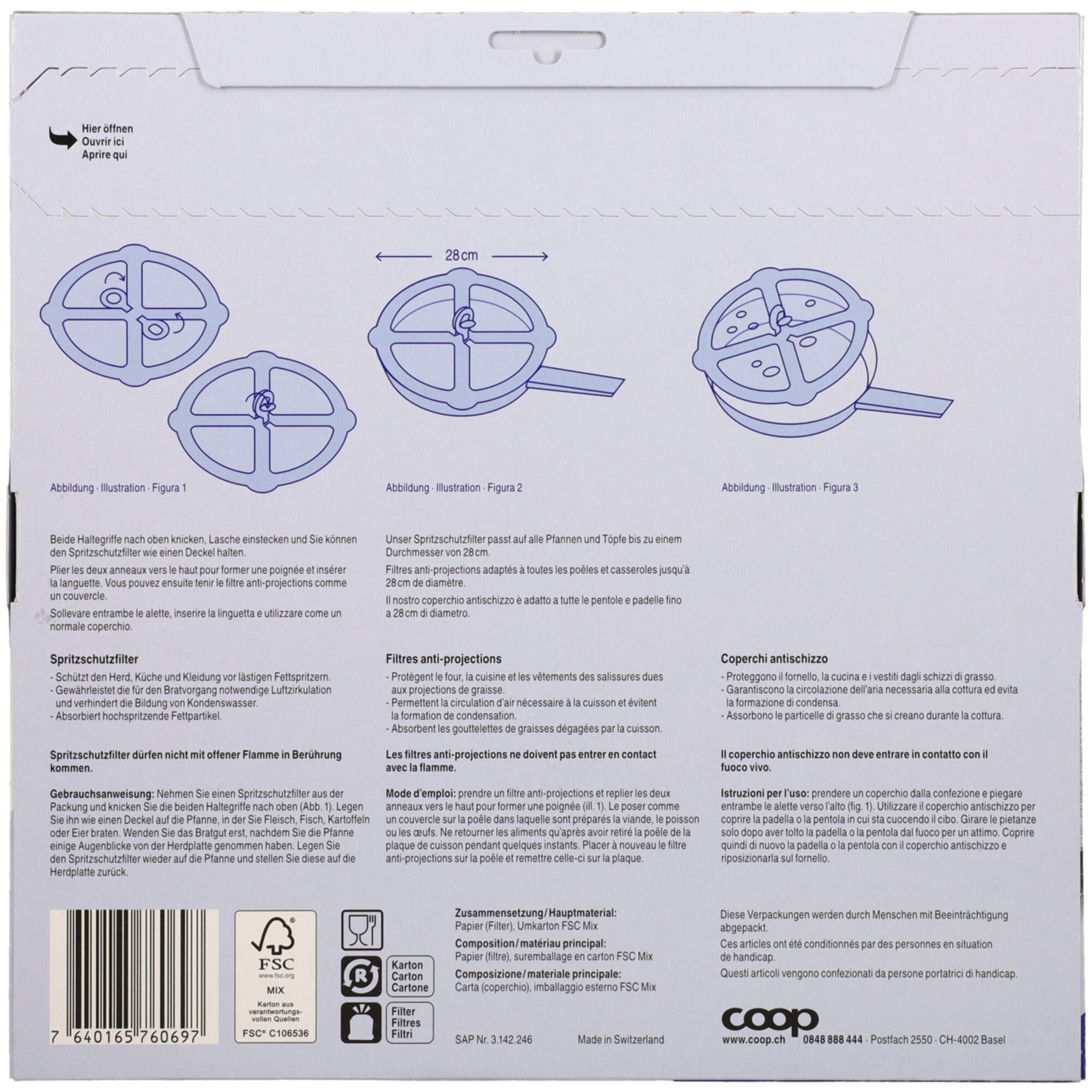 Prix Garantie Spritzschutz-Filter 28cm 18 Stück