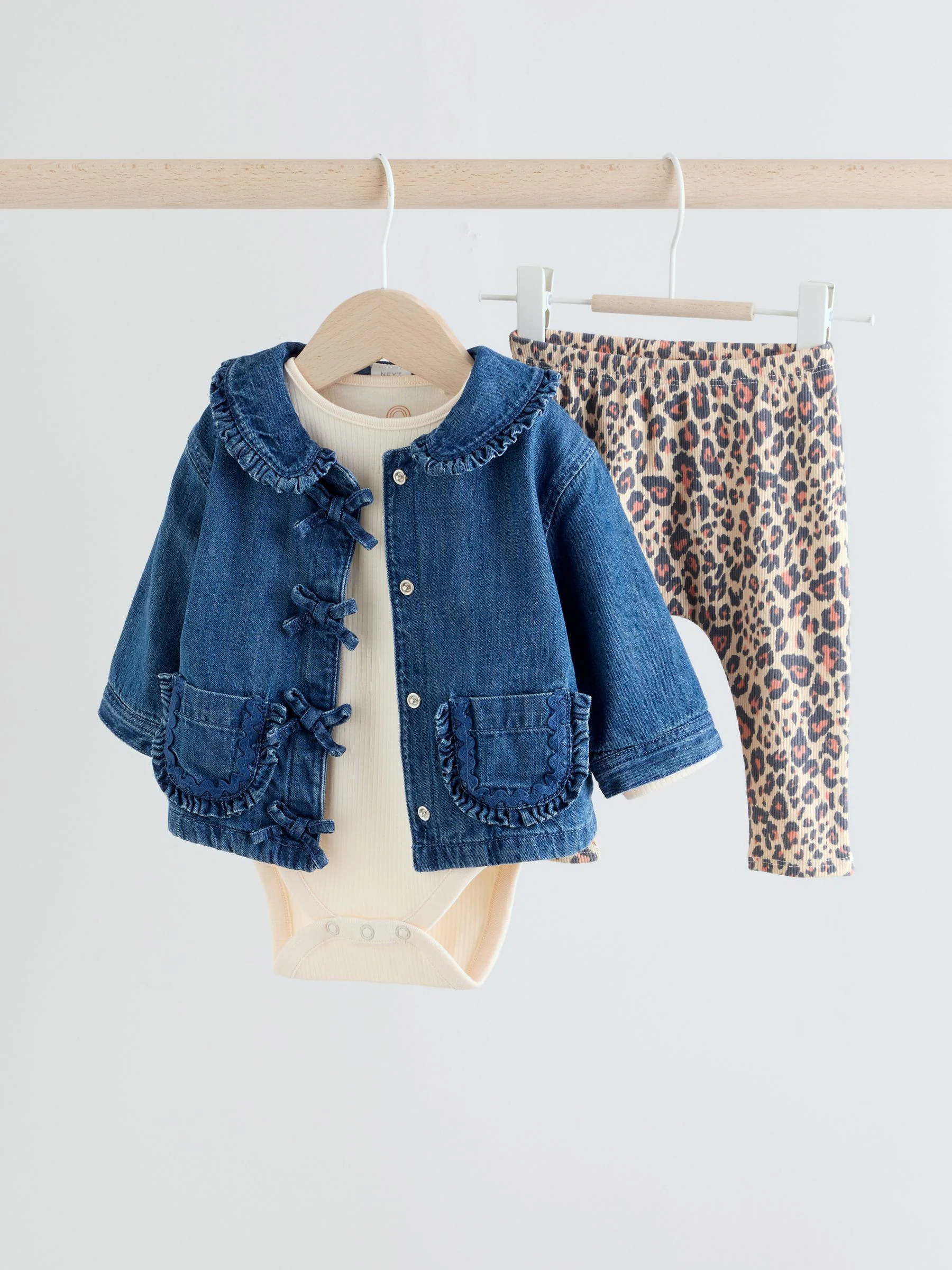 Neutraal met dieren - Baby Spijkerjack, Top en Leggings Set 3 Pieces (0mnd-2jr)