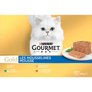 Gourmet Gold Mousse Kattenvoer nat met Kip, Zalm, Niertjes en Konijn