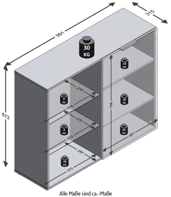 FMD Standvitrine »Dark« mit 2 Glaseinlageböden,  Breite ca. 99 cm