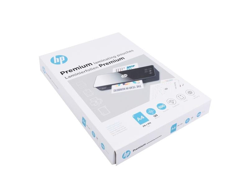 HP Laminierfolie Premium A4, 125 µm, 100 Stück, Glänzend Laminiertaschen zum Laminieren von wichtigen Dokumenten