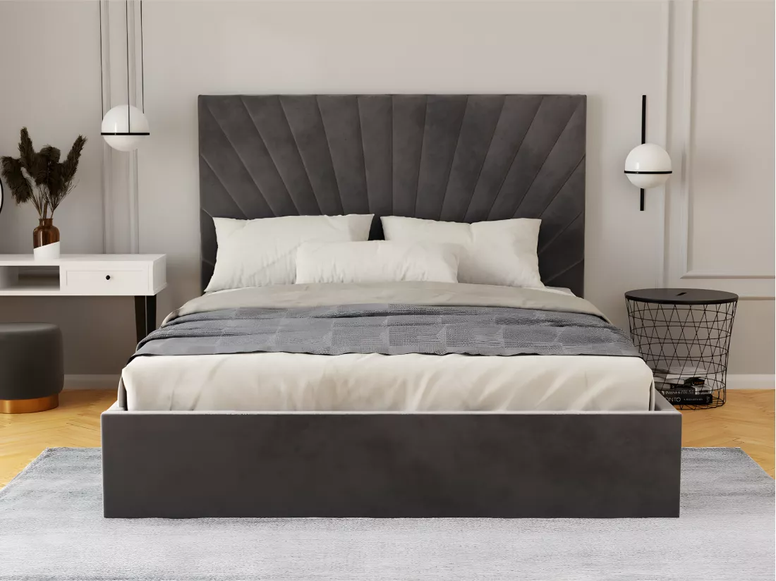 Lit coffre 160 x 200 cm - Velours - Gris anthracite + Matelas - RILIODA de Pascal Morabito