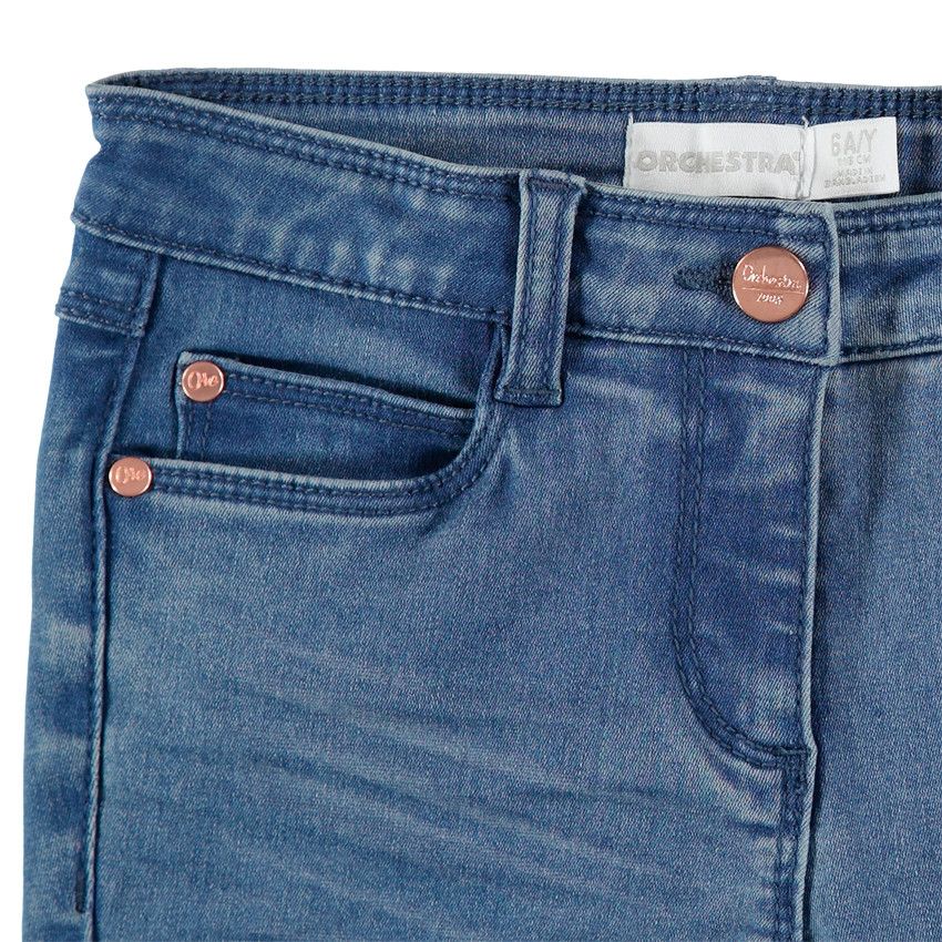 Jean effet used et crinkle coupe skinny à rivets rose gold - Bleu moyen