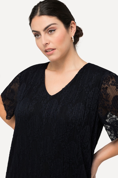 Spitzenkleid, A-Linie, V-Ausschnitt, Halbarm, Midikleid