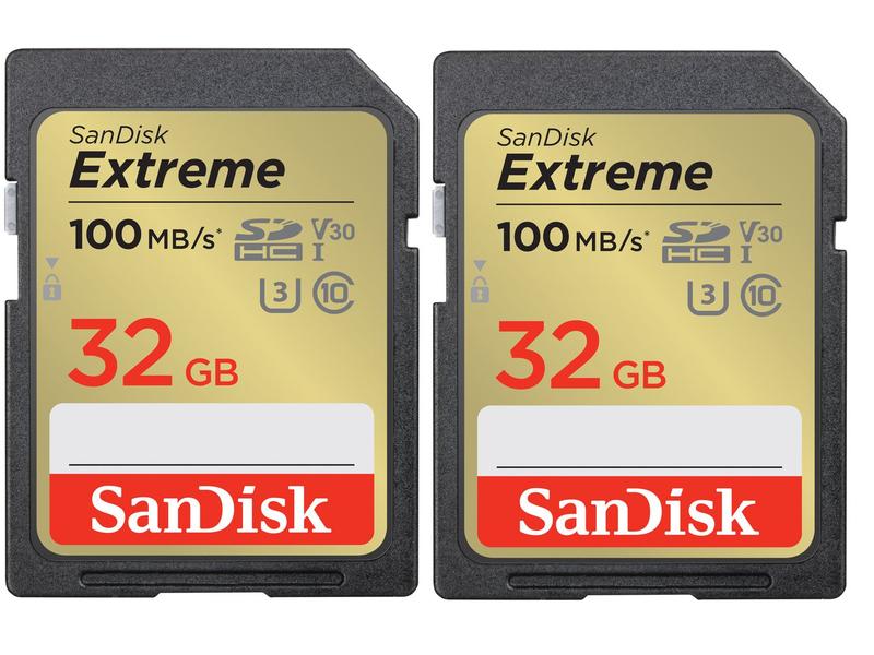 SanDisk SDHC-Karte Extreme 32 GB 2er Pack Pack von 2 professionellen SDHC-Speicherkarten mit 32 GB