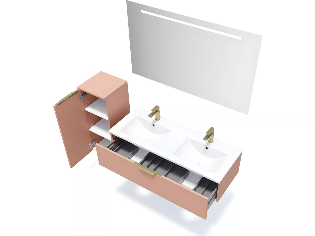 Meuble de salle de bain suspendu double vasque intégrée 120cm 1 tiroir Abricot - Venice