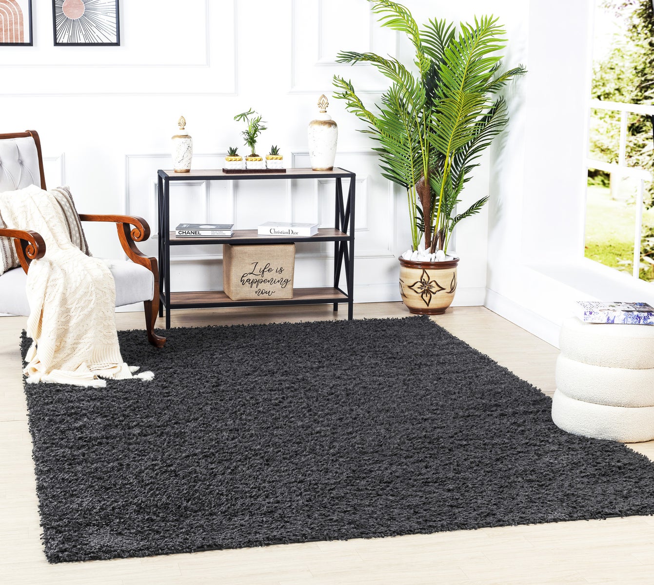 Modern hoogpolig shaggy vloerkleed, donkergrijs, 160x220 cm, LILLY