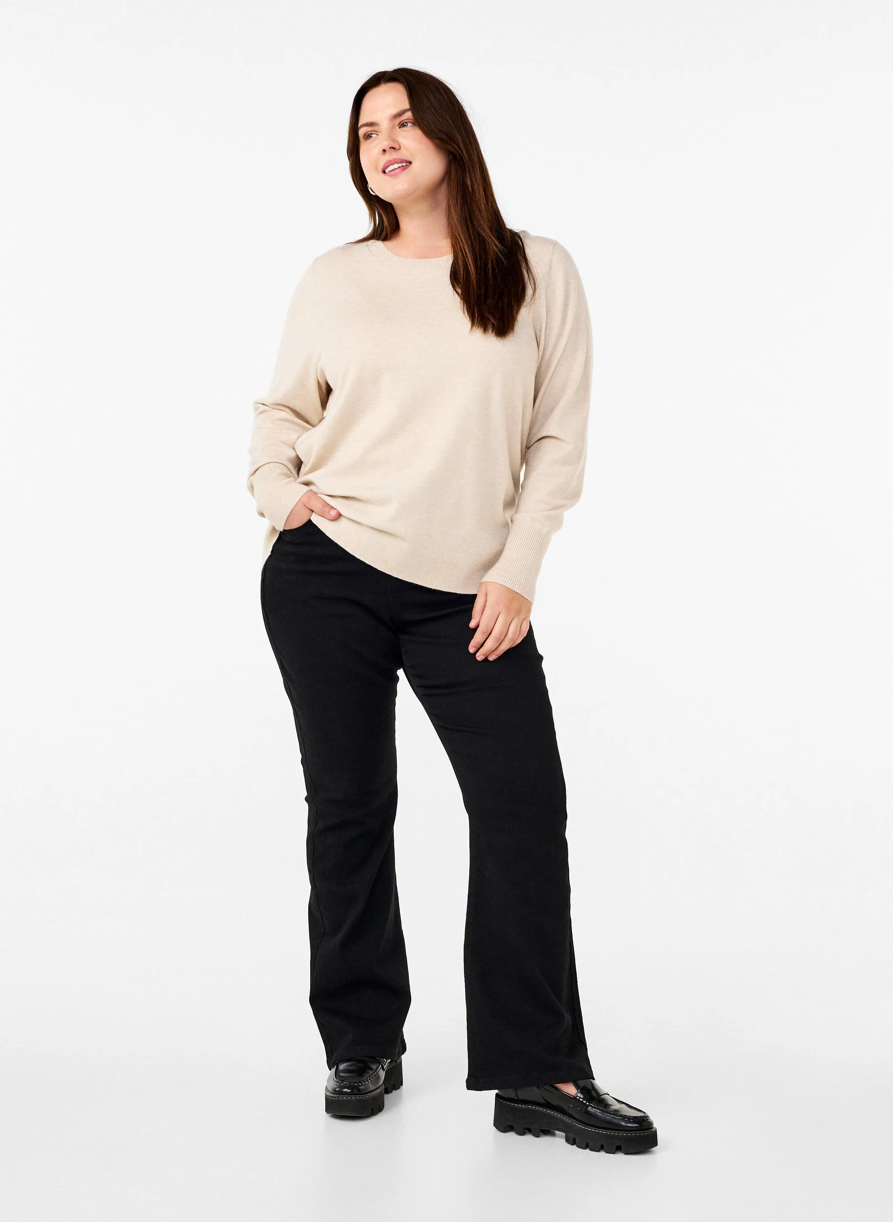 FLASH - Strikbluse med rund hals