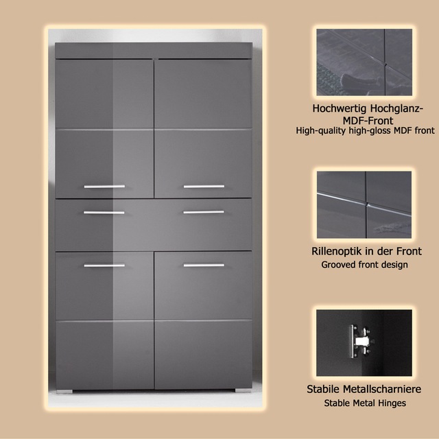 welltime Midischrank »Avena« Standschrank mit 4 Türen, 1 Schublade - (B/T/H) 73/31/130 cm