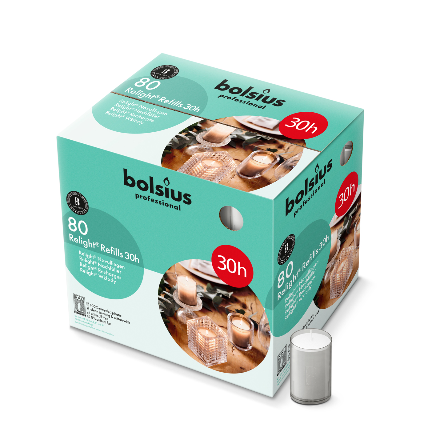Bolsius Horeca Relight® Plus Navullingen 64/52Grijs (80 stuks)