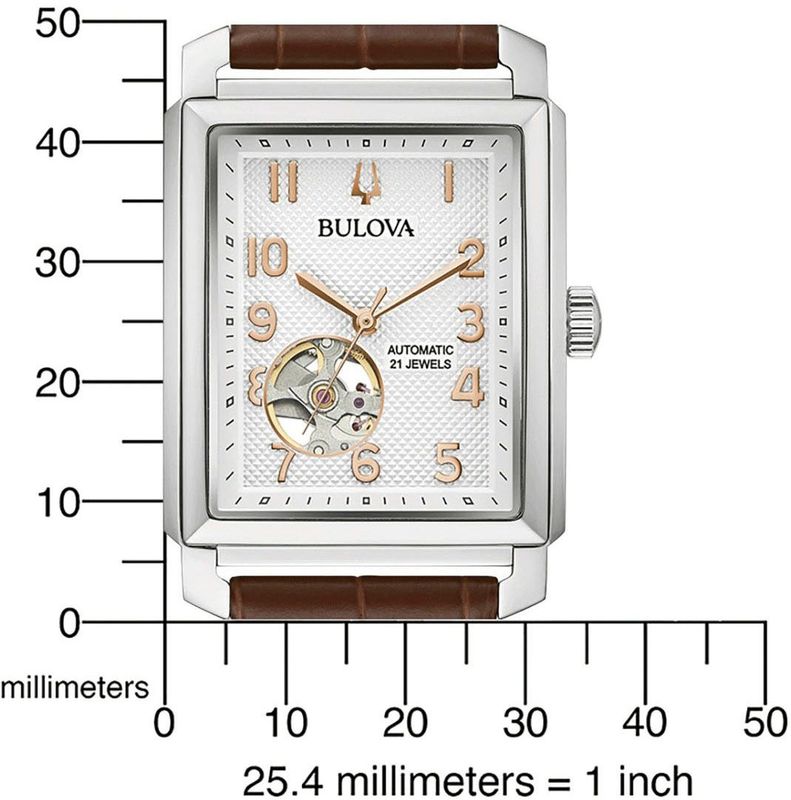 Bulova - Herenhorloge - Bruine Leren Armband - Zilverkleurige Wijzerplaat - Saffierglas