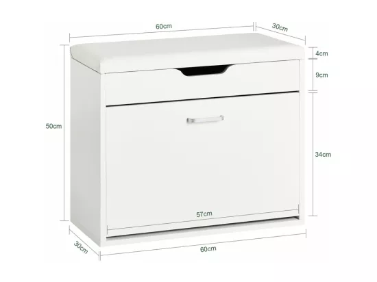 Banc à Chaussures Meuble Chaussures Commode à Chaussures Meuble d’entrée 1 abattant, FSR95-W