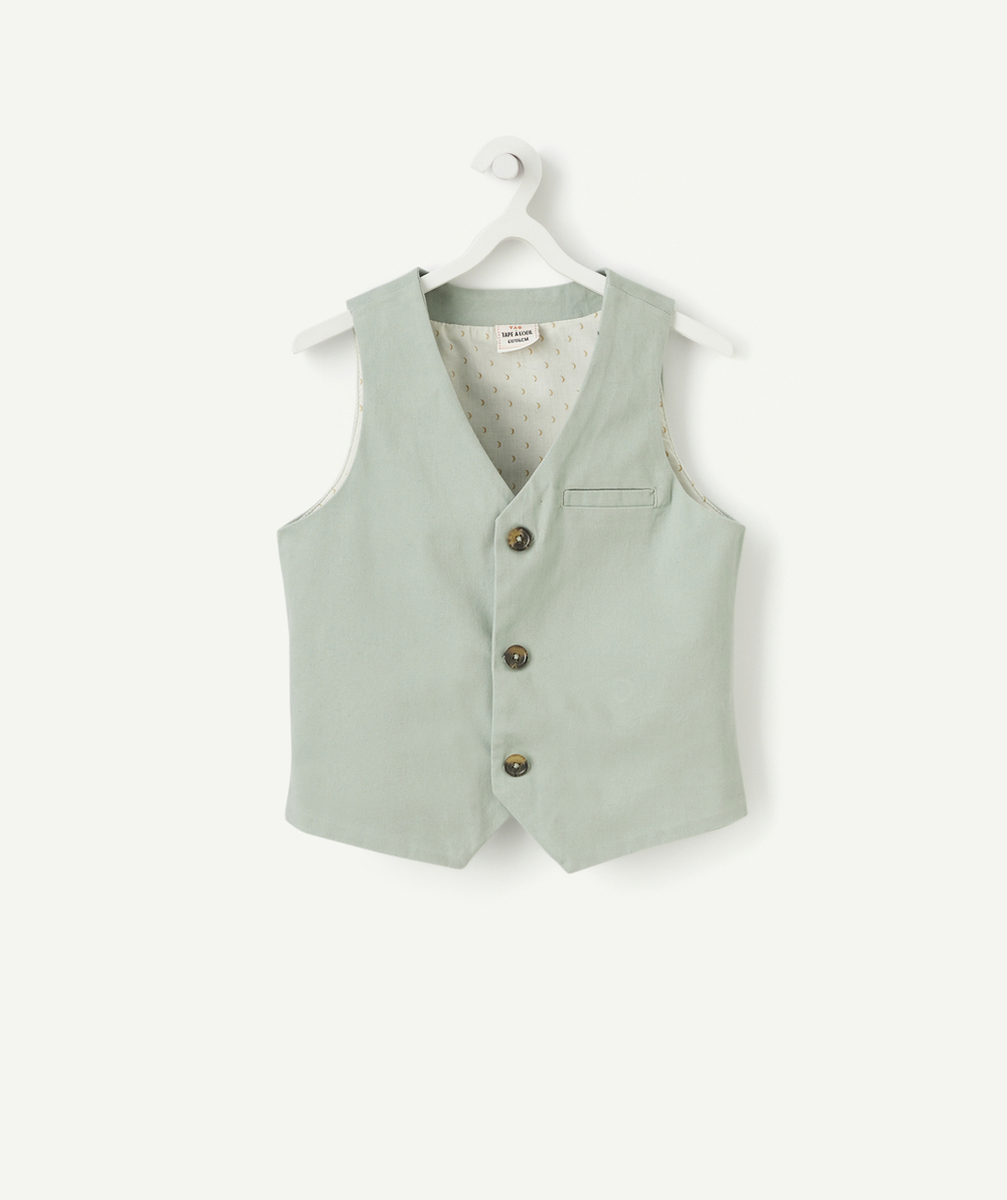 VESTE SANS MANCHE GARÇON VERT D'EAU AVEC BOUTONS