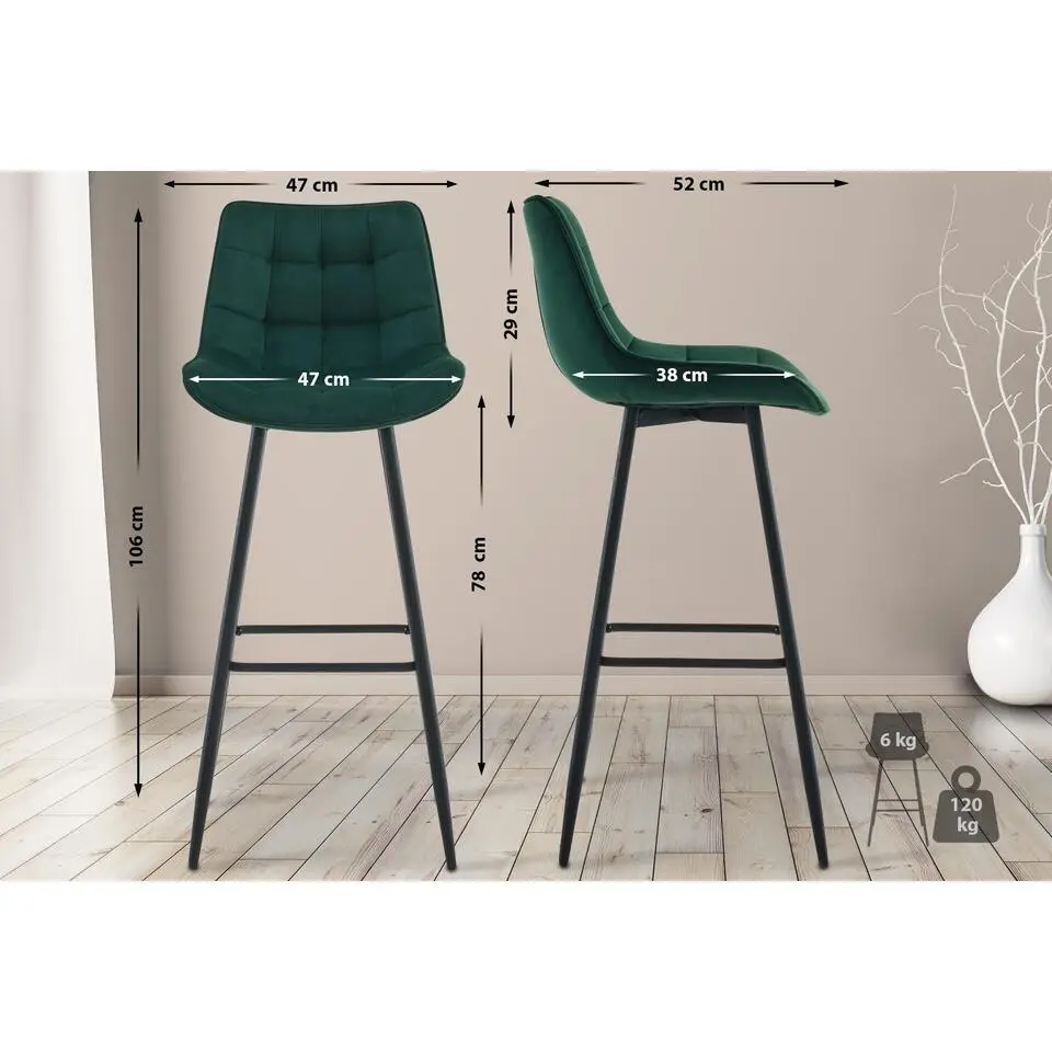 CLP Barkruk Dartford mat zwart Frame - Fluweel - groen